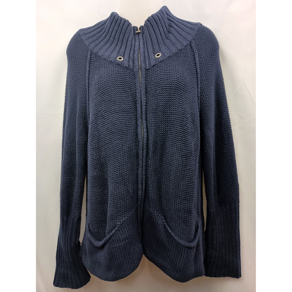 American eagle outfitters L vintage dark navy blue zip up thick chunky sweater